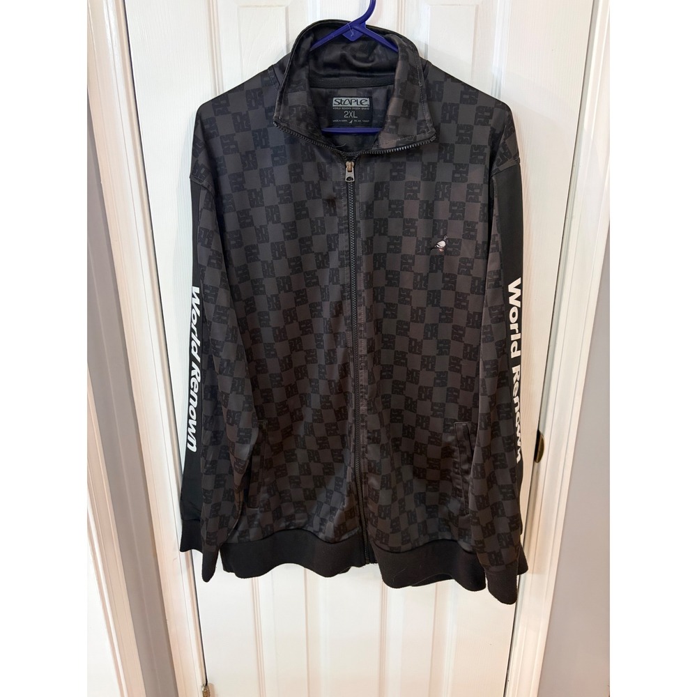 Staple Pigeon Track Jacket Men 2XL Black Monogram Checkerboard World Renown Zip